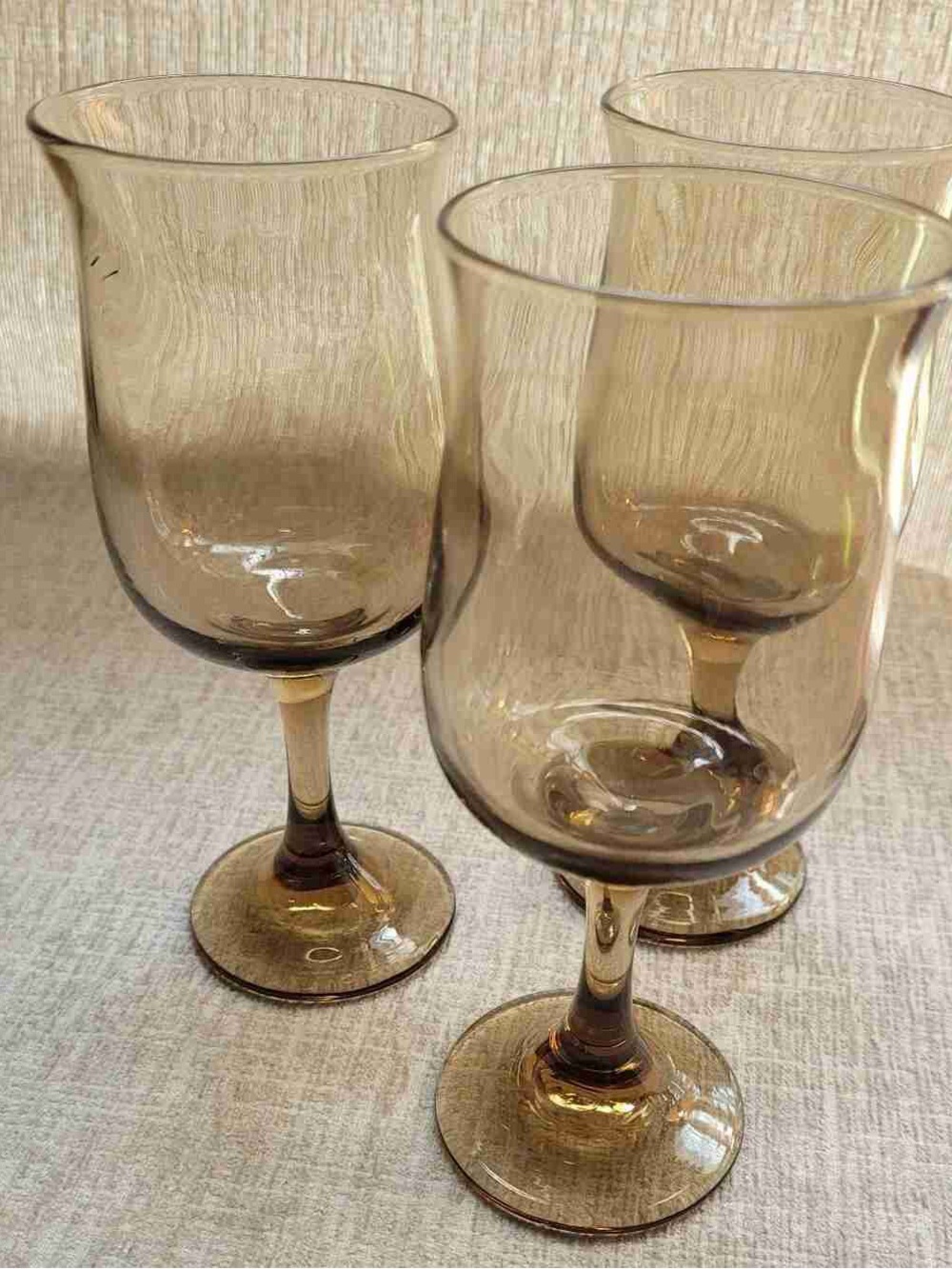 Set of 3 Amber Glass Stemmed Goblets
